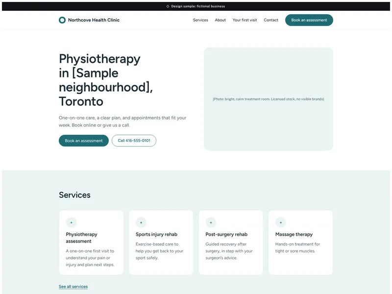Homepage of the Northcove Health Clinic design sample
